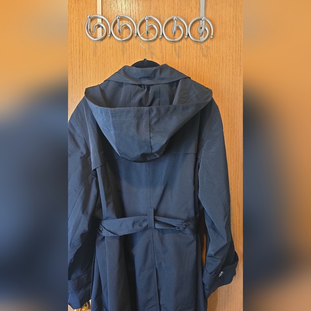 Plus Size 3X Tower By LONDON FOG Black Trench Coat Removeable Hood WORN ONCE - Picture 5 of 6